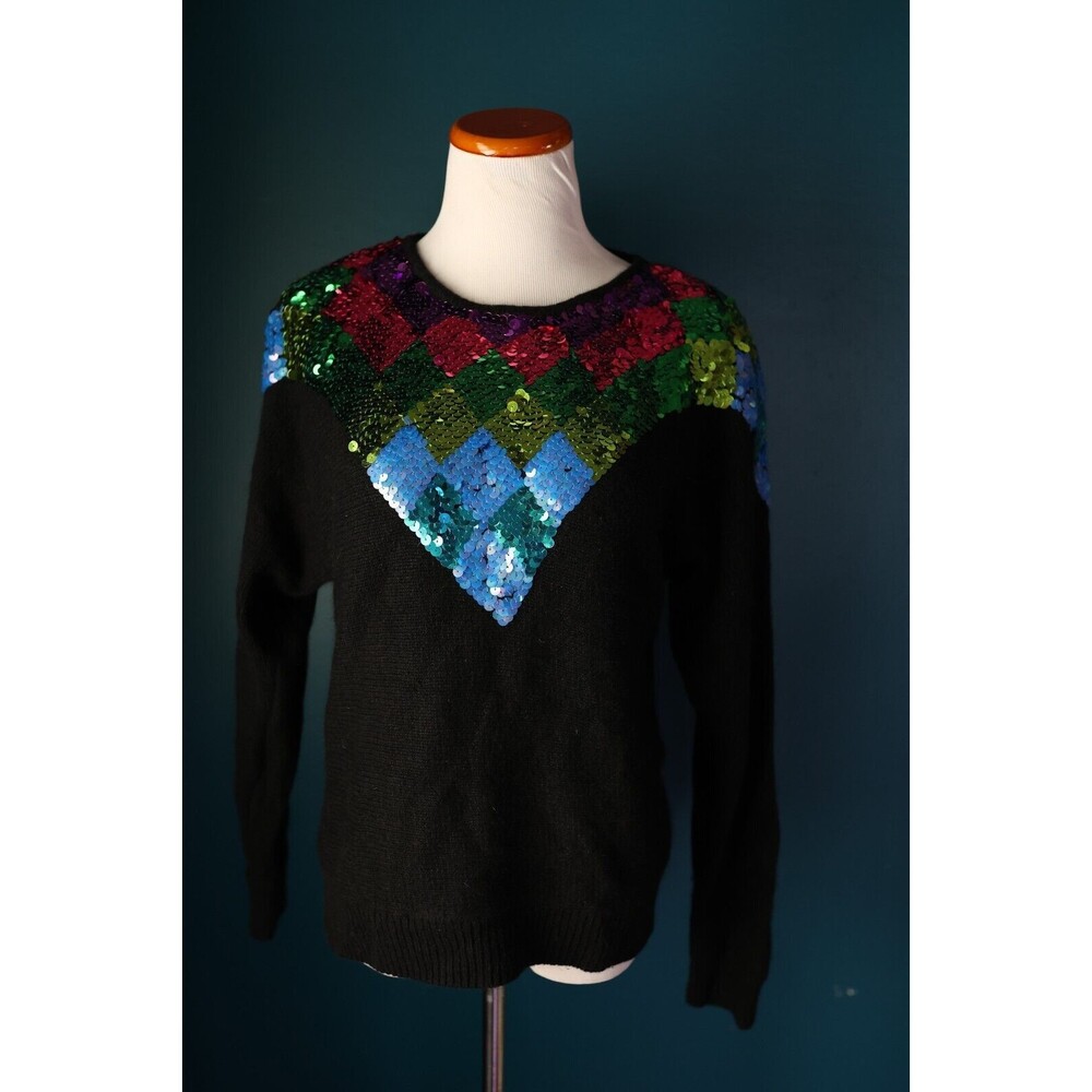 VTG Work in Progress Gladys Bagley Silk Angora Blend Sequin Sweater Art Deco L